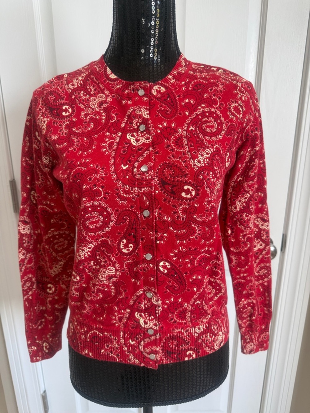 Liz Claiborne Red Paisley Button-Up Cardigan